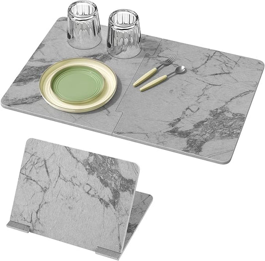 Luxspire Large Stone Drying Mat for Kitchen Counter 24"x16"- Fast-Absorbing Dish Drying Mat Non-Slip Stone Dish Drying Mat for Dishes, Cups Waterproof Counter Protector for Kitchen Bath, Marble Gray