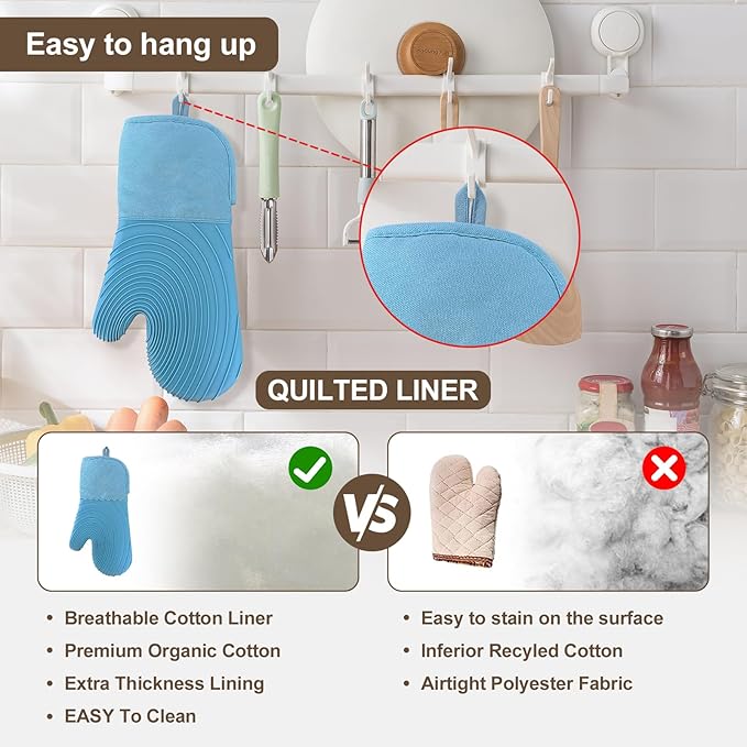 Silicone Oven Mitts-13.6 in Extended Oven Mitts Heat Resistant 500F, Oven Gloves with Soft Liner Good Grippy BPA-Free Easy to Clean Flexible-Oven Mits Set for Cooking Baking Grilling BBQ - Image 6