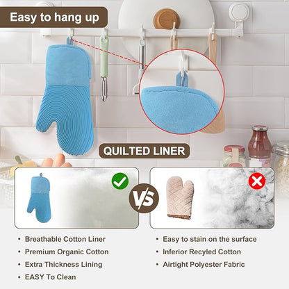 Silicone Oven Mitts-13.6 in Extended Oven Mitts Heat Resistant 500F, Oven Gloves with Soft Liner Good Grippy BPA-Free Easy to Clean Flexible-Oven Mits Set for Cooking Baking Grilling BBQ - Image 6