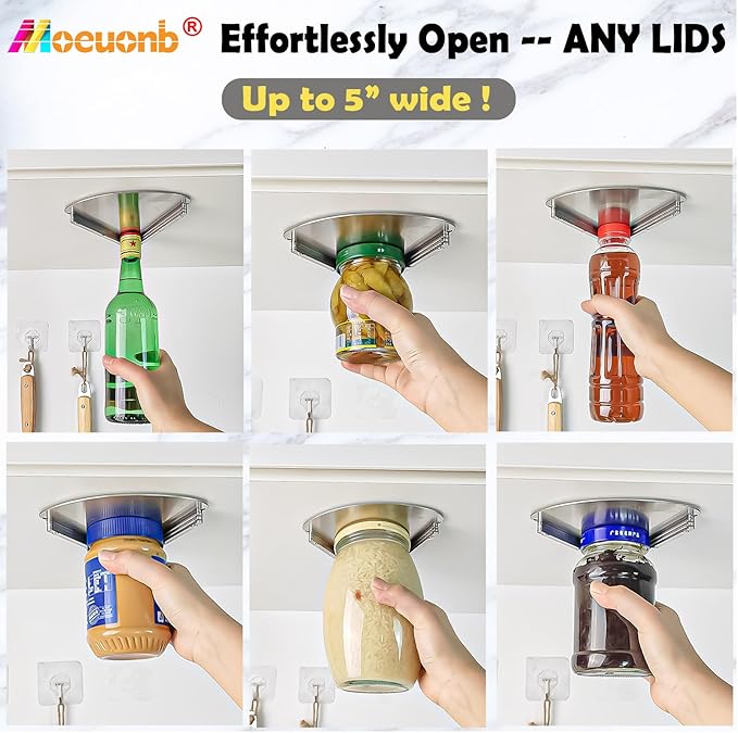 Moeuonb latest Under Cabinet Jar Opener for Seniors, Stainless Steel Jar Opener for Weak Hands, Jar Lid & Bottle Cap Opener Tool, Under Counter Can Opener, One Handed Jar opener - Image 4