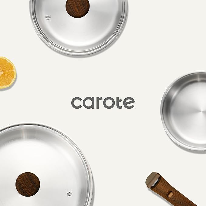 CAROTE Tri-Ply Stainless Steel Sauce Pan with Detachable Handle,1.5QT Sauce Pan & 3QT Saucepan with Lid, 5PCS Non-Toxic Induction Kitchen Stainless Steel Pot,Removable Handle,Oven Safe,Woodgrain - Image 7