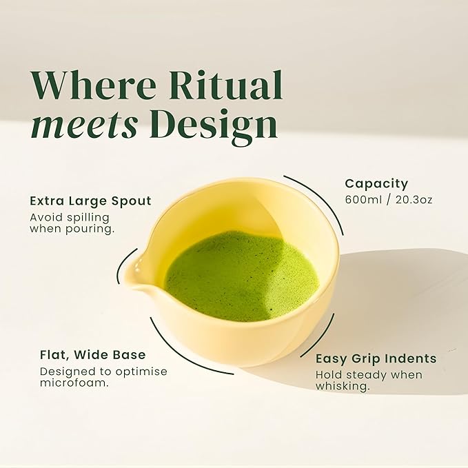 Crafti Ceramic Yellow Matcha Bowl | Golden Hour Butter Yellow | Crafted With Grip Indents | Large Size for 1-3 Matcha Servings | 17 oz / 500ml Capacity