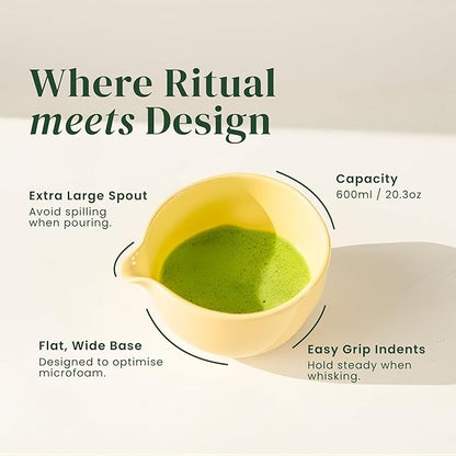 Crafti Ceramic Yellow Matcha Bowl | Golden Hour Butter Yellow | Crafted With Grip Indents | Large Size for 1-3 Matcha Servings | 17 oz / 500ml Capacity