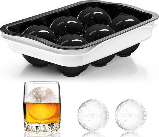 Round Ice Cube Mold with Lid - 2.2 Inch Sphere Ice Ball Maker, Large Whiskey Ice Cubes Mold with Easy Release, Reusable Silicone & Plastic Tray for Bourbon, Scotch, Brandy, Cocktails, Gift