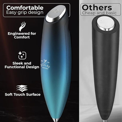 Zulay Kitchen Patented Tornado Triple Whisk Milk Frother with 4 Duracell Batteries – Handheld Foam Maker for Coffee, Lattes, Matcha & Hot Chocolate – Rich, Creamy Froth in Seconds - Sea Depth - Image 4