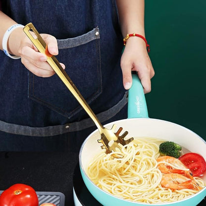 Gold Spaghetti Spoon, Berglander Pasta Server With Titanium Gold Plating, Stainless Steel Spaghetti Server For Cooking, Pasta Fork, Noddle Fork, Dishwasher Safe, Easy to Clean - Image 7