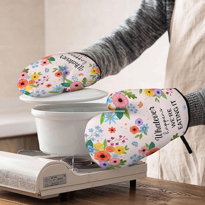 Funny Oven Mitts & Pot Holder Set, Heat Resistant Silicone Oven Mitts, Humorous Baking Gifts for Couple, Birthday Mother's Day Housewarming Gift for Family, New Homeowners