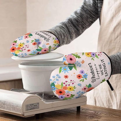 Funny Oven Mitts & Pot Holder Set, Heat Resistant Silicone Oven Mitts, Humorous Baking Gifts for Couple, Birthday Mother's Day Housewarming Gift for Family, New Homeowners