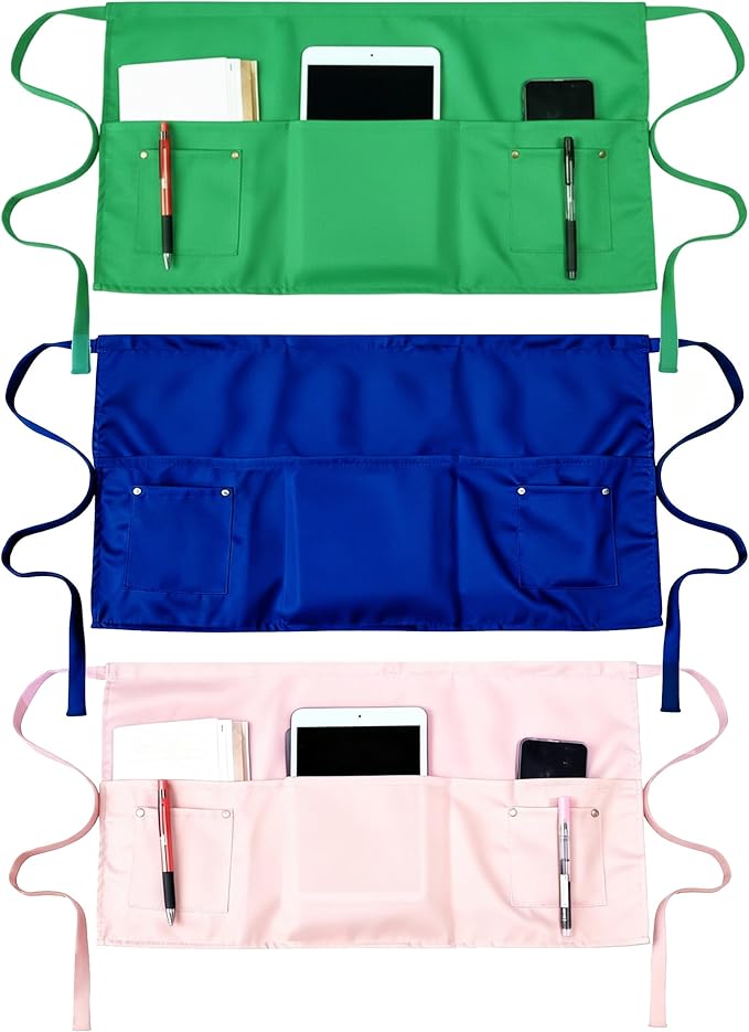TiwerlfeServer Waist Aprons with 5 Pockets - 11.5 Inch Waterdrop & Oil Resistant Waitress Waiter Half Apron
