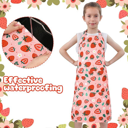 2 Pack Kids Apron, Cute Cooking Aprons, Waterproof Art Apron with Pockets, Toddler Painting Artist Apron Adjustable
