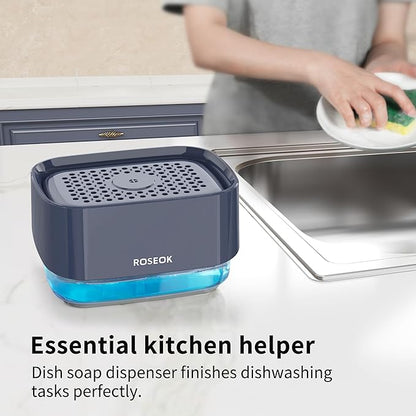 ROSEOK Dish Soap Dispenser for Kitchen,Detachable Soap Dispenser with Sponge Holder for Dish Cleaning,17 Ounces,Navy Blue,1 Pack