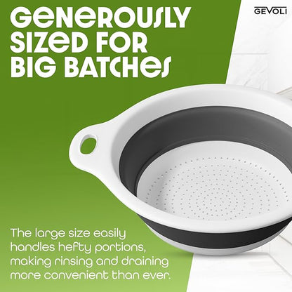 Gevoli Collapsible Colander Strainer, Includes Over-sink Countertop Draining Base (5QT) Large Kitchen Drainer for Vegetables Fruit and Pasta, Round Foldable Draining Basket, Easy Storage (White) - Image 4
