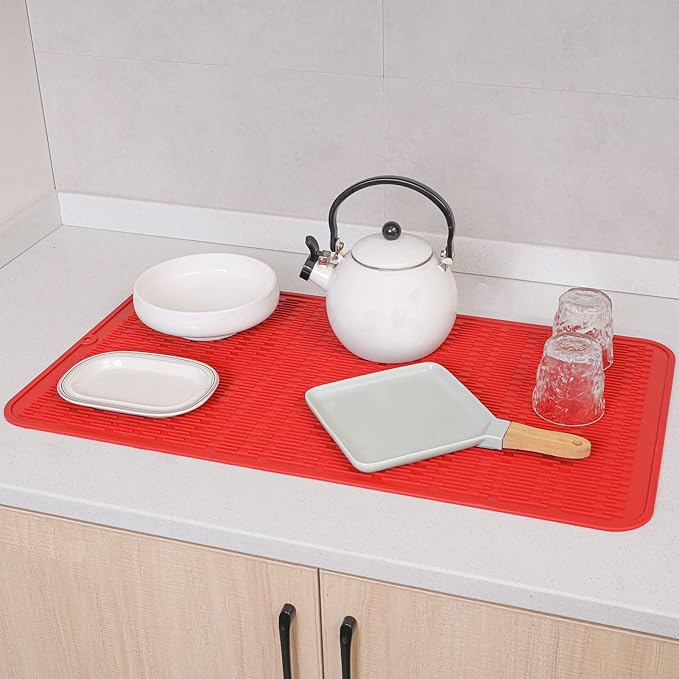 MicoYang Silicone Dish Drying Mat for Multiple Usage,Easy clean,Eco-friendly,Heat-resistant Silicone Mat for Kitchen Counter or Sink,Refrigerator or Drawer Liner Red 4XL 32 inches x 18 inches - Image 6