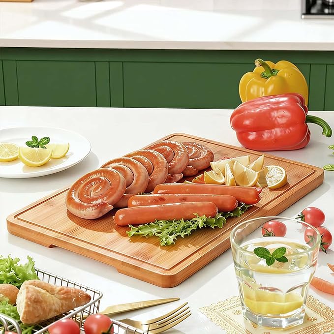 Zarler Bamboo Cutting Boards for Kitchen, Durable Wood Cutting Board with Juice Grooves and Handles, Wooden Chopping Board Set for Meal Prep, 500℉ Carbonized Bamboo, XL Size, Ideal Kitchen Gift - Image 8