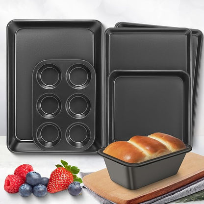 Baking Pans Set, Nonstick Bakeware Sets, Oven Pans for Cooking, AIVIKI 6 Pieces Baking Sheets Set Including Cookie Sheet, Deep Roaster Pan, Square Pan, Loaf Pan, Muffin Pan, Carbon Steel Baking Set - Image 7