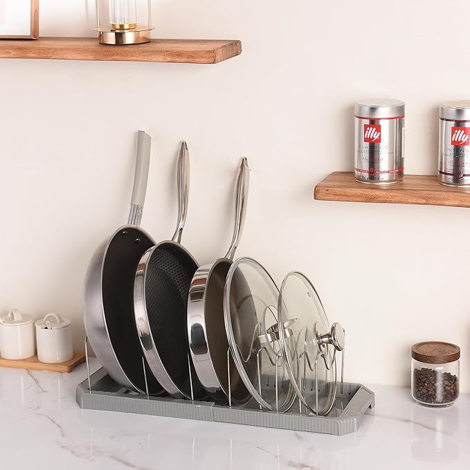 Adjustable Pot Lid Organizer Rack, 9 Compartments Cabinet Storage Holder for Pots, Pans, Lids, Cutting Boards, Bakeware - Image 6