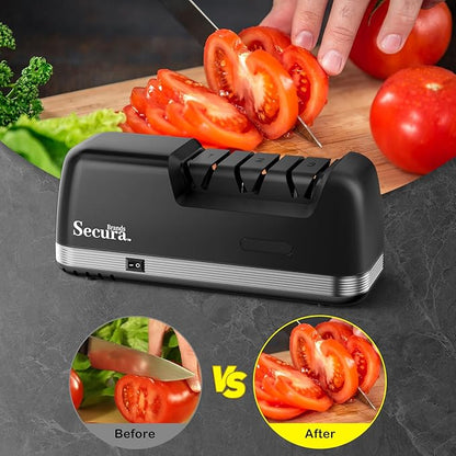 Secura 3-Stage Electric Knife Sharpener with Diamond Abrasives and Precision Angle Guides, Professional Sharpening Tool for Kitchen Straight Edge and Ceramic Knife, Black - Image 7