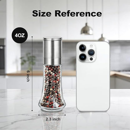 Aelga Salt and Pepper Grinder Set - 4oz Glass Manual Pepper Mill with 5-Level Adjustable Coarseness, Refillable Salt Grinder for Kitchen, Modern Kitchen Gift Set with Silicone Funnel - Image 4