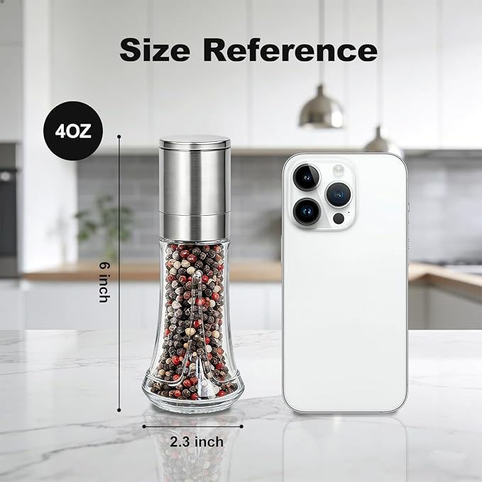 Aelga Pepper Grinder with Silicone Funnel - 4oz Glass Manual Mills with Adjustable Ceramic Core, Refillable Kitchen Gadget - Image 4