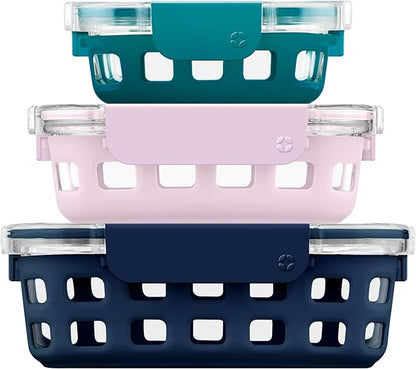 Ello Duraglass Mixed Meal Prep Sets Leak-Proof Glass Food Storage Containers with Silicone Sleeves and Airtight BPA-Free Lids, Dishwasher, Microwave, and Freezer Safe