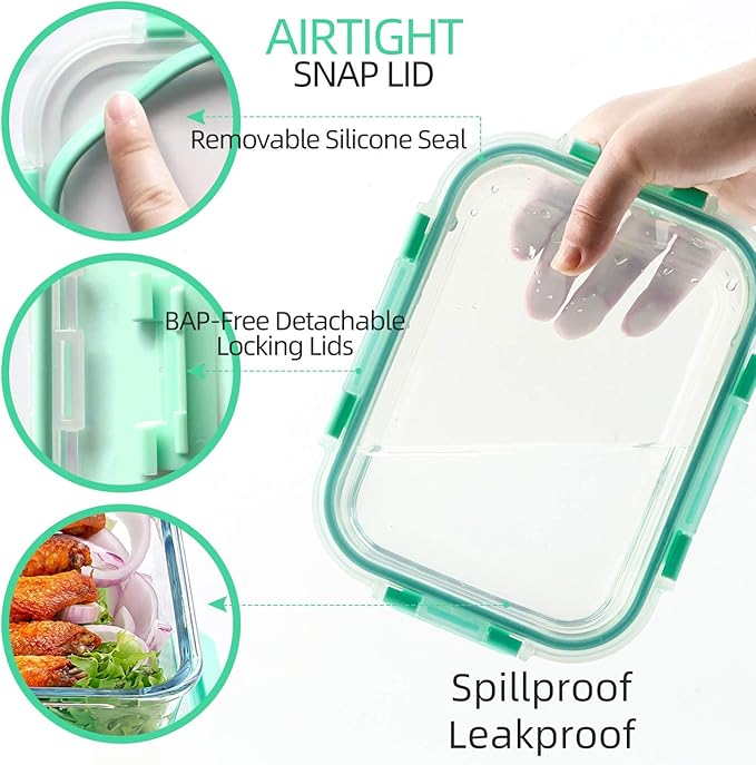 C CREST [10-Pack] Glass Food Storage Containers with Lids, Airtight, BPA Free, Meal Prep Containers for Kitchen, Home Use - Image 3