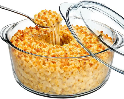 Ums 3.3 Quart Glass Casserole Dish with Lid, Round Glass Baking Dishes for Oven with Lid, Round Covered Casserole Dish, Microwave and Dishwasher Safe Clear Bakeware
