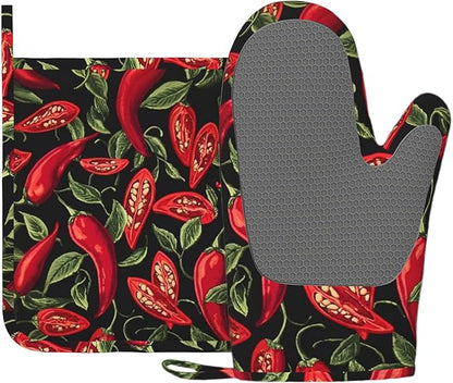 Mexican Hot Pepper Chili Oven Mitt and Pot Holder with Silicone Heat Resistant Kitchen for Cooking BBQ Baking Grilling Cooking Protection