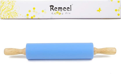 Silicone Rolling Pin for Baking Non-stick Rolling Pin Dough Roller Wooden Handle Kitchen Accessories Pastry Roller