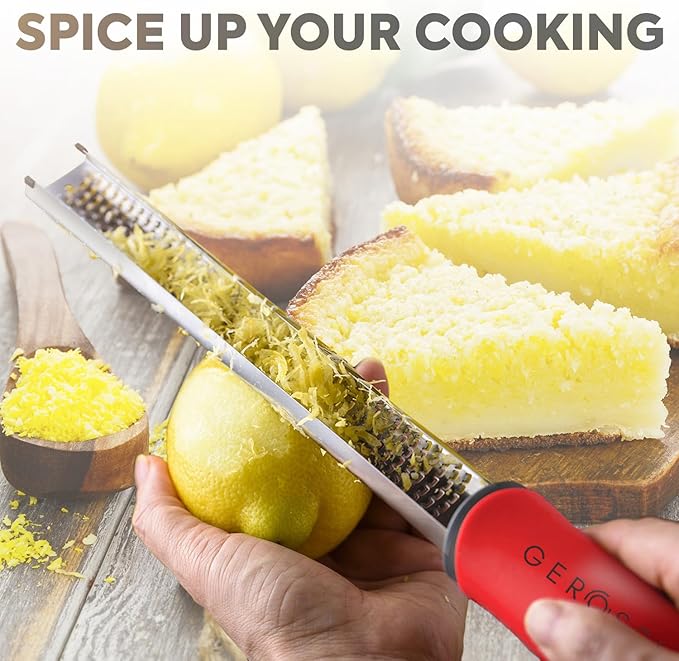 Stainless Steel Cheese Grater & Lemon Zester w/Extra Sharp Blade - Perfect for Lemon, Parmesan, Garlic, Chocolate - Spice Up any Dish in Seconds w/Your Premium Citrus Hand Grater with Handle - Red - Image 3