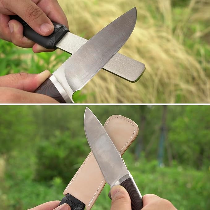 SHARPAL 127N Dual-Grit Diamond Sharpening Stone File Garden Tool Knife Sharpener with Leather Strop Coarse 325 / Extra Fine 1200 Grit for Lawn Mower Blade, Axe, Hatchet, Hedge Shears, Chisels, Drills - Image 6