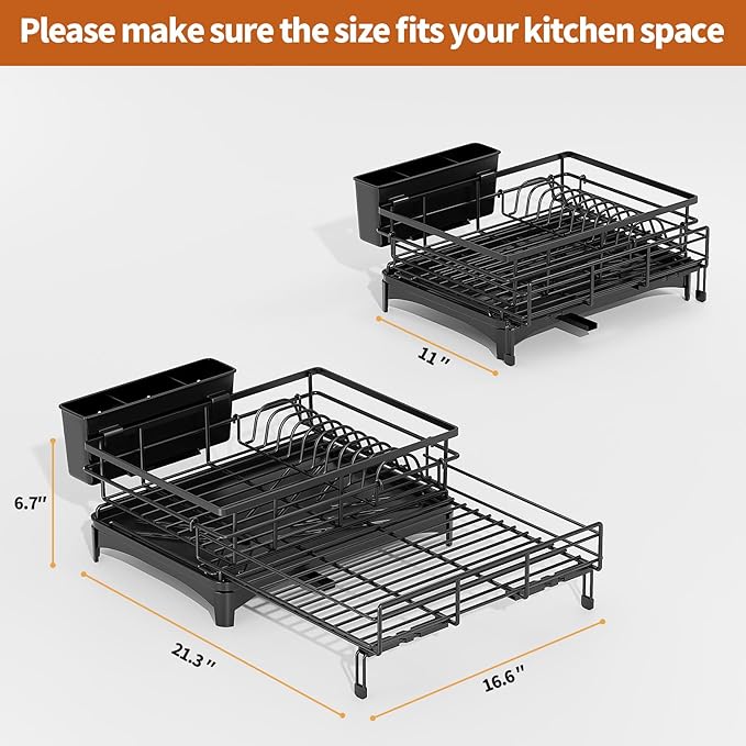 Laveshop Dish Drying Rack - Expandable Rack, Large Capacity Dish Drainer for Kitchen Counter, Rust-Proof with Utensil Holder, Black - Image 6