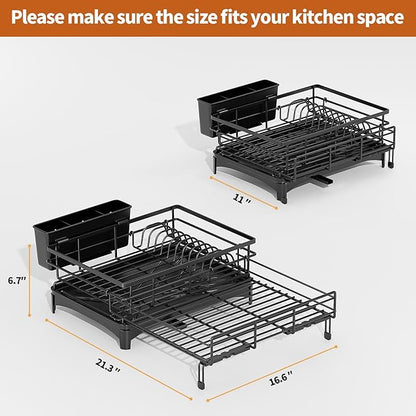Laveshop Dish Drying Rack - Expandable Rack, Large Capacity Dish Drainer for Kitchen Counter, Rust-Proof with Utensil Holder, Black - Image 6