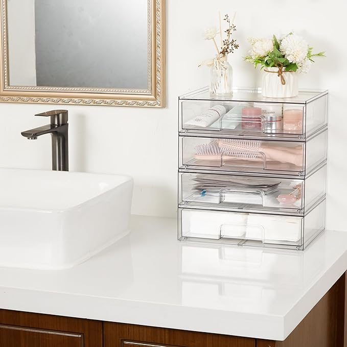 Vtopmart 12.1''W Clear Stackable Storage Drawers,2 Pack Acrylic Plastic Organizers Bins for Makeup Palettes, Cosmetics, and Beauty Supplies,Ideal for Vanity, Bathroom,Cabinet,Desk Organization - Image 8