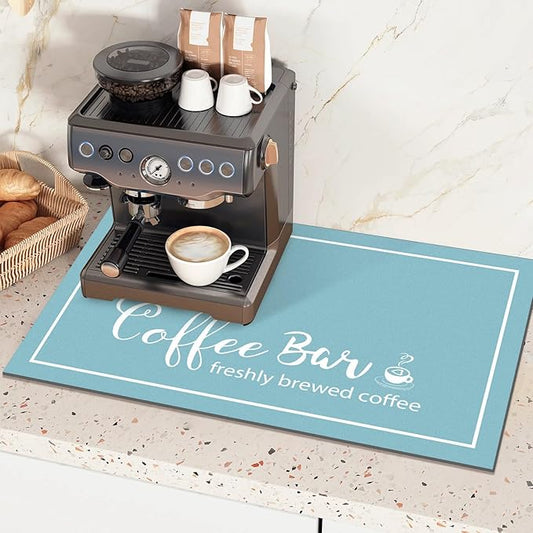 Findosom Dish Drying Mat, 16"x 24" Super Absorbent & Hide Stain Coffee Mat, Cuttable Drying Mat for Kitchen Counter, Coffee Bar Accessories, Under Dish Rack, Coffee Maker, Espresso Machine, Blue by Findosom