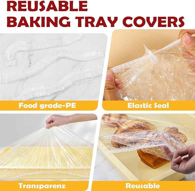 100 Bowl Covers Fits Bowls up to 30", Large Bowl Covers for Half Sheet Pan(24x16, 21x15, 18x13 inch) and Mixing Bowl&Dough Proofing/Foil Pans, Food Covers for Outside,Elastic Sealing-Reusable
