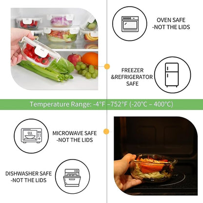 HOMBERKING Glass Food Storage Containers with Lids, [18 Piece] Meal Prep Containers, Airtight Lunch Bento Boxes (9 lids & 9 Containers) - White - Image 3