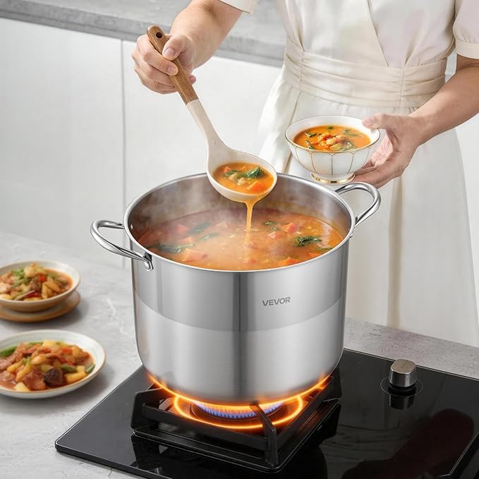 VEVOR Stainless Steel Stock Pot, 16QT Stainless Steel Stockpot with Glass Lid, PFOA-Free, PFAS-Free, Compatible with Gas Stoves, Induction Cooktops, Electric Stoves, for Soups, Stews, and Pasta - Image 8