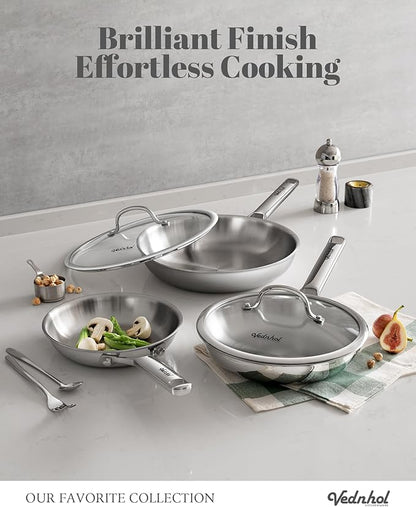 Stainless Steel Pan,12 Inch Stainless Steel Frying Pan,Tri-Ply Stainless Steel Skillet,Steel Pan for Cooking,PFOA&PTFE Free,Dishwasher and Oven Safe,Induction&All Stove Compatible