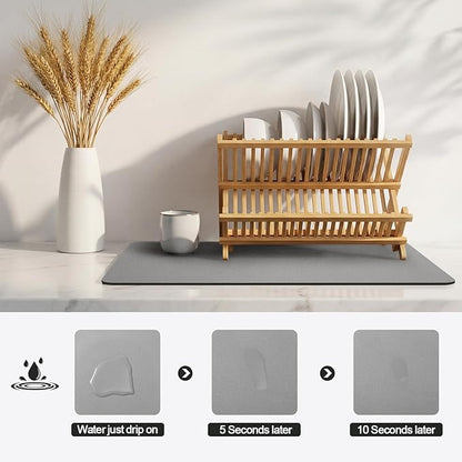 Ecotrim - Dish Drying Mat for Kitchen Counter | Coffee Bar Mat for Countertops | Heat Resistant Drainer Mat with Non-slip Rubber Backed | Hide Stain Kitchen Absorbent Draining Mat | Grey 16"x20" - Image 4