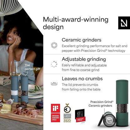 LARS NYSØM Salt and Pepper Grinder Set Manual, Stainless Steel Salt and Pepper Mills with Adjustable Ceramic Grinder I Design Spice Shakers (Pine Green) - Image 2