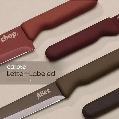 CAROTE Knife Set, 13 Pcs Kitchen Knife Set with Letter, 6 Stainless Steel Knives with Nonstick Ceramic Surface & Blade Guards, Kitchen Shears, Dishwasher Safe, Ergonomic Handles - Image 3
