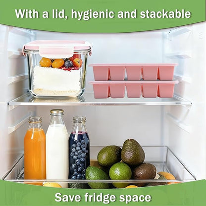 Ice Cube Trays for Freezer, 2 Pack Easy Release Slicone Ice Cube Tray with Lid, BPA Free Stackable Flexible Ice Molds 15 Square Reusable Ice Cubes for Whiskey, Baby Food, Iced Coffee (Pink) - Image 4