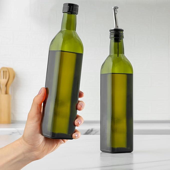 Zulay Kitchen 17oz Olive Oil Dispenser Bottle – Glass Oil Cruet with Spout, Funnel & Pourers, Easy-Pour Decanter for Kitchen Cooking and Serving (Green) - Image 5