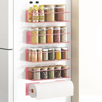 Magnetic Spice Rack For Refrigerator Magnetic Fridge Shelf For Kitchen Spice Organizer Magnetic Shelf For Fridge Space Saving Pink 4 Pack With Magnetic Paper Towel Holder by Roysili