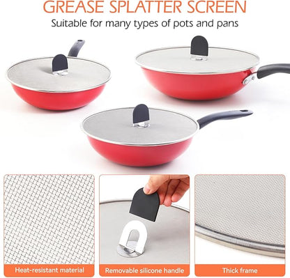 Snowyee Grease Splatter Guard, 3PCS Splatter Screen with Silicone Heat Resistant Handle and Stainless Steel Fine Mesh Design for Safe Indoor and Outdoor Cooking (13/11.5/10 inch and 33/29/25cm) - Image 6