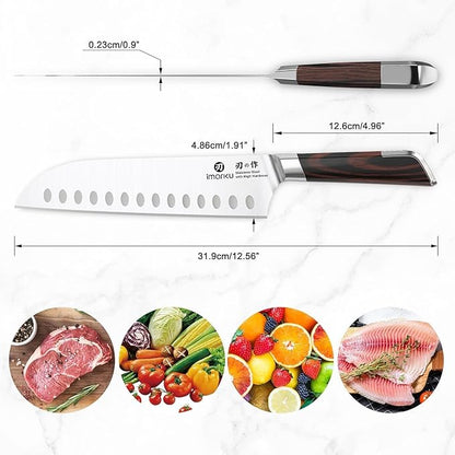 imarku Japanese Santoku Knife 7 Inch, Ultra Sharp Chef Knife, Professional Grade Powder High Carbon Steel Forged Kitchen Knife, PakkaWood Ergonomic Handle, Gifts for Women and Men - Image 4