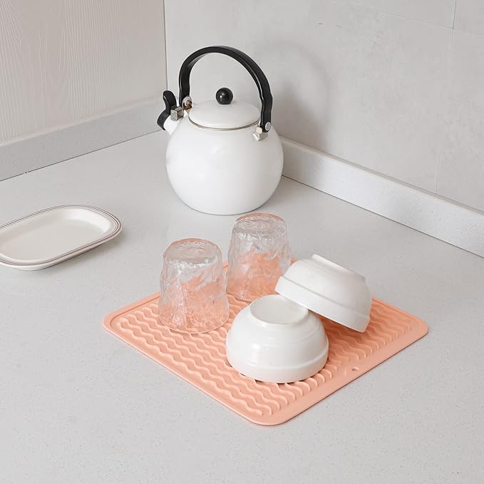 MicoYang Silicone Dish Drying Mat for Multiple Usage,Easy clean,Eco-friendly,Heat-resistant Silicone Mat for Kitchen Counter or Sink,Refrigerator or Drawer liner Pink M 12 inches x 12 inches - Image 5