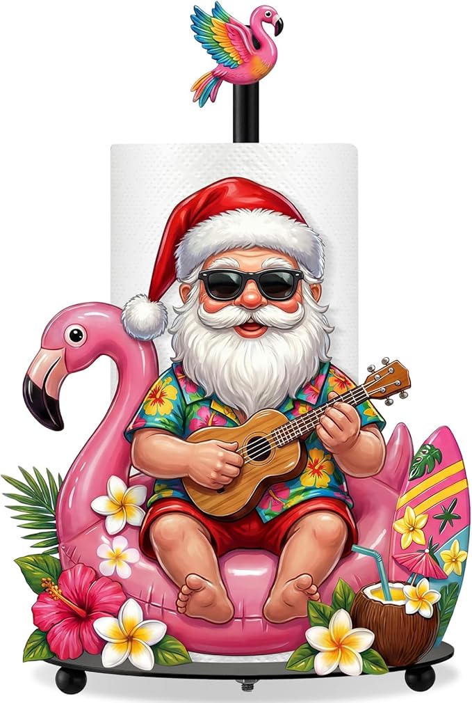 Thyle July Christmas Paper Towel Holder with Round Base Summer Christmas Bathroom Decor Xmas Dispenser Kitchen Paper Holder Stand for Xmas in July Countertop Toilet Home Accessories