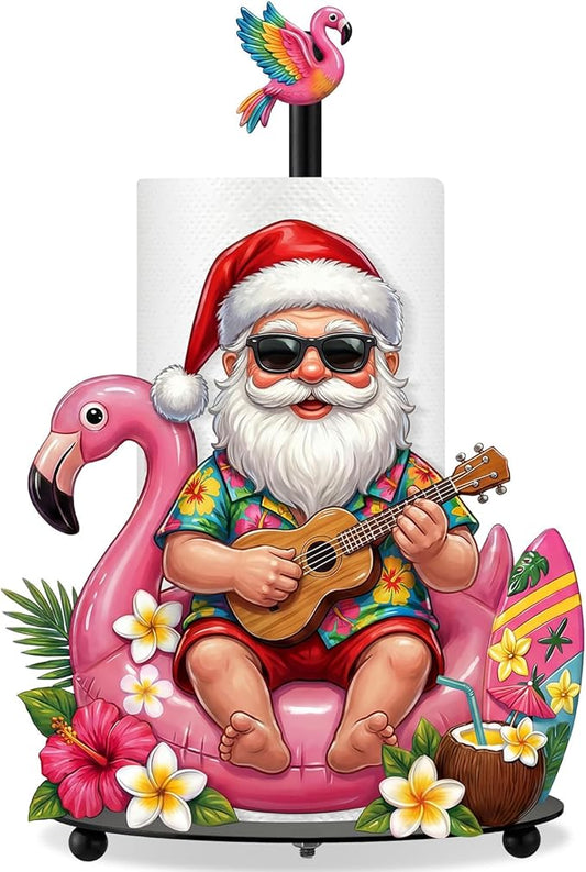 Thyle July Christmas Paper Towel Holder with Round Base Summer Christmas Bathroom Decor Xmas Dispenser Kitchen Paper Holder Stand for Xmas in July Countertop Toilet Home Accessories