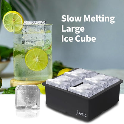 Large Ice Cube Trays Silicone (2.5-Inches) - Large Ice Tray Molds for making 4 Giant Ice Cubes for Whiskey (black 2 pack)